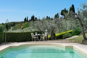Seasonal outdoor pool, sun loungers