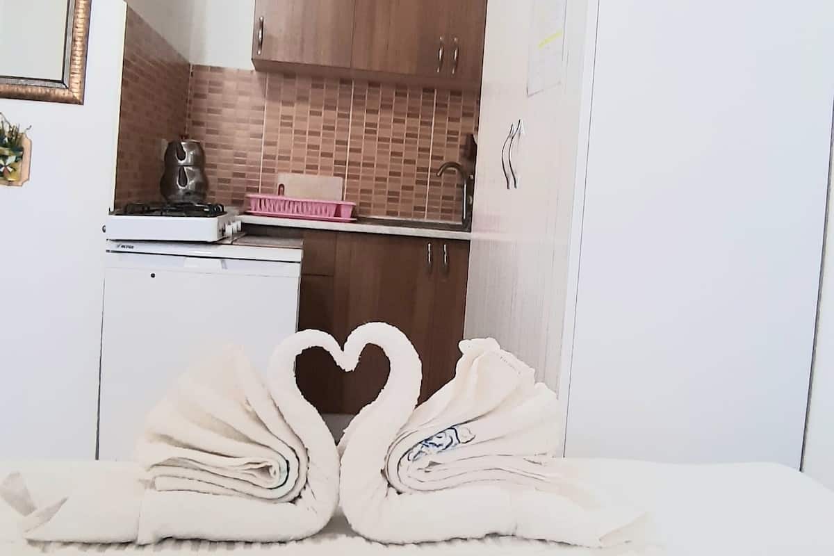 Comfort driepersoonskamer | 2 slaapkamers, hypoallergeen beddengoed, een bureau, een laptopwerkplek