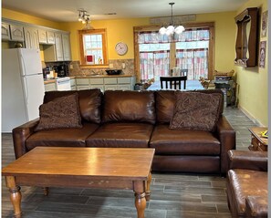 Living area - Mulberry River front cabin near ATV/OHV trailheads at Cass, Arkansas. Save 10% each day when booking 5 days or more. (Ozark)