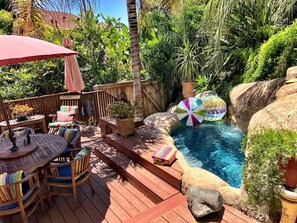 Outdoor pool, a heated pool - Located above the Village . Ocean Views from every level, amazing bird sanctuary (Laguna Beach)
