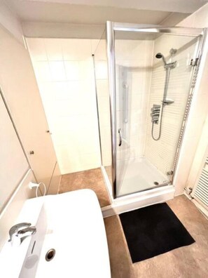 Hair dryer, towels, soap