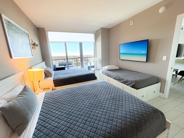2 bedrooms, desk, iron/ironing board, travel cot