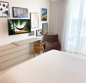 1 bedroom, desk, iron/ironing board, travel crib