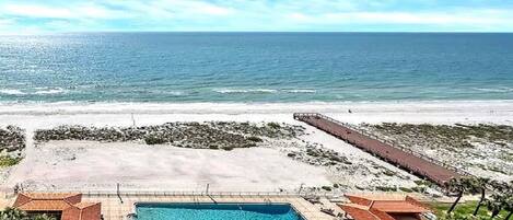On the beach, sun loungers, beach towels