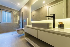 Ducha, secador de pelo, toallas, shampoo