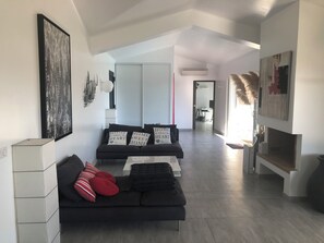 Una televisión, una chimenea, libros