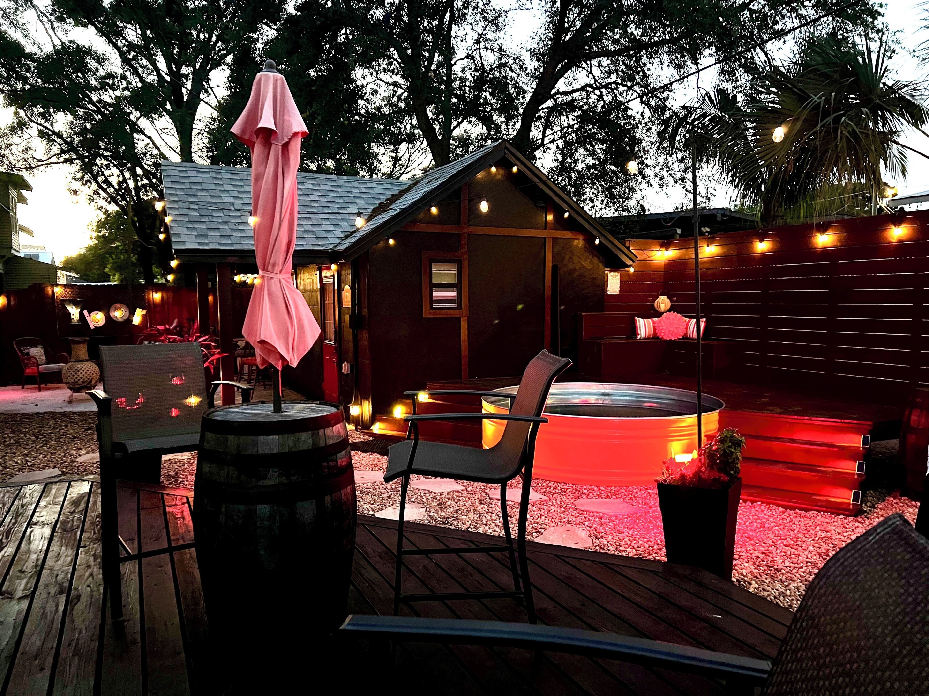 Solar lights give the yard ambience