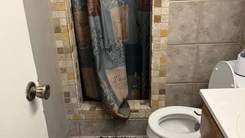 Hair dryer, towels, toilet paper