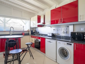 Fridge, microwave, dishwasher, coffee/tea maker