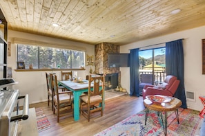 TV, fireplace, DVD player, books - Ski-In Red River Retreat: Balcony, Mountain Views! (Red River)