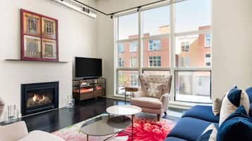 TV, fireplace, offices, computer monitors