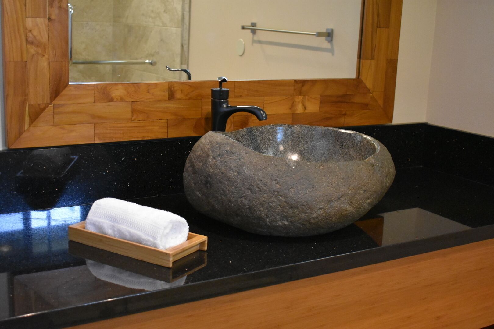 luxury studio suite, 1 king bed, garden view plumeria | bathroom | shower, free toiletries, hair dryer, towels