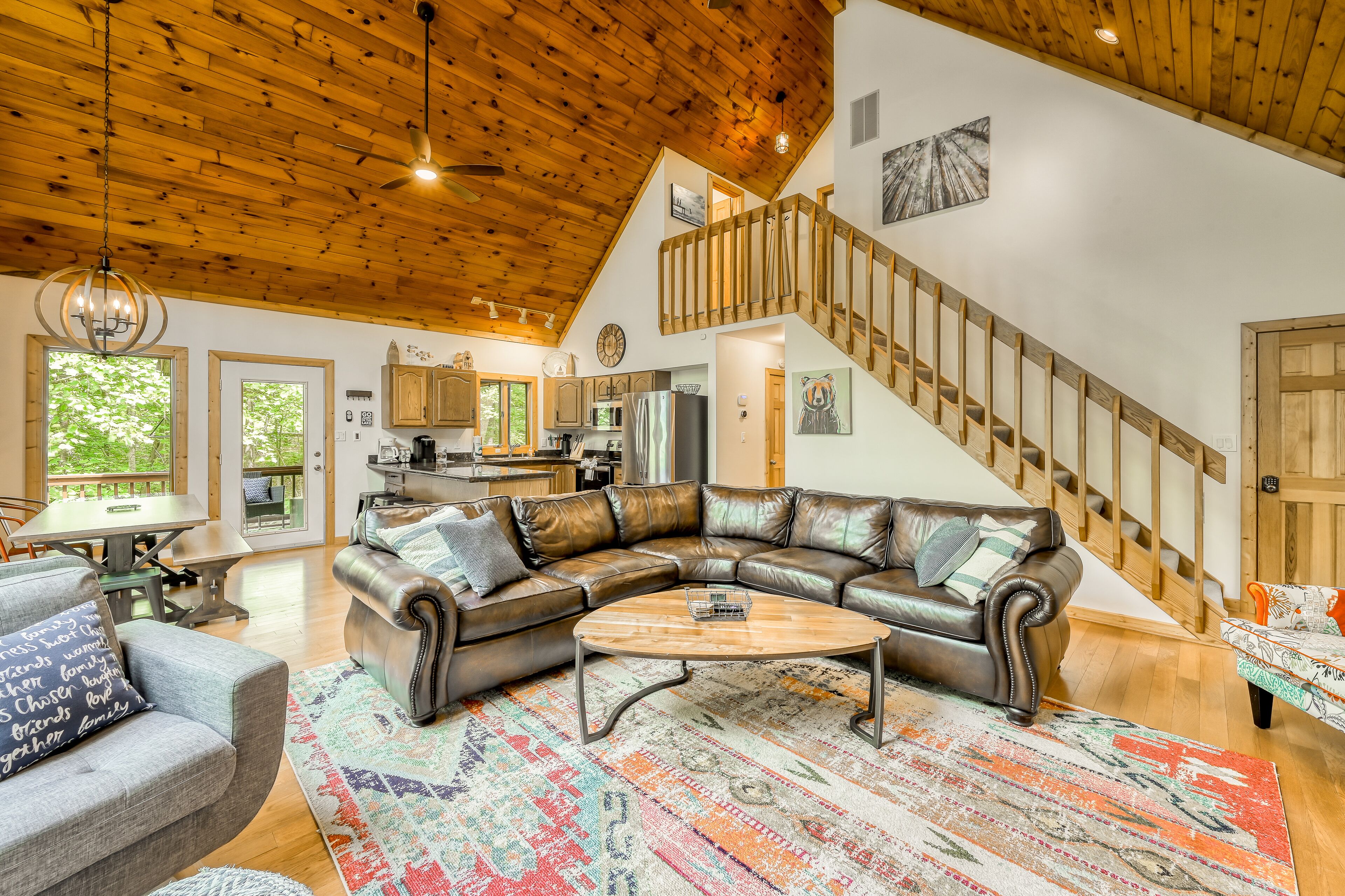 TV, fireplace, table football, books