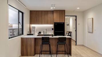Apartment, 1 Schlafzimmer | Eigene Küche | Großer Kühlschrank, Mikrowelle, Herdplatte, Hochstuhl