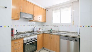 Fridge, microwave, oven, dishwasher