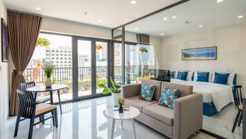 Signature Apartment, 1 Bedroom, Balcony, City View | 1 bedroom, pillow-top beds, free minibar items, desk