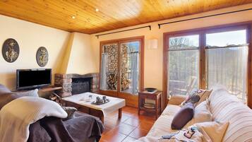 Una televisión, una chimenea