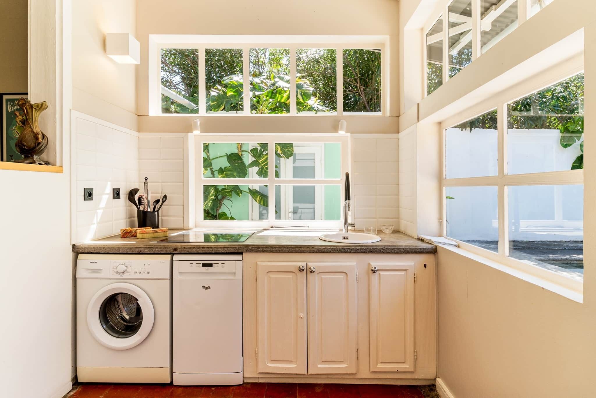 Fridge, microwave, oven, dishwasher