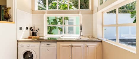 Fridge, microwave, oven, dishwasher