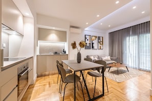 Executive Apartment | Private kitchen | Full-sized fridge, oven, espresso maker, electric kettle