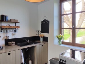 Fridge, microwave, coffee/tea maker