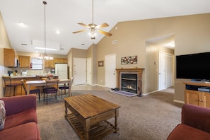 Smart TV, fireplace, DVD player
