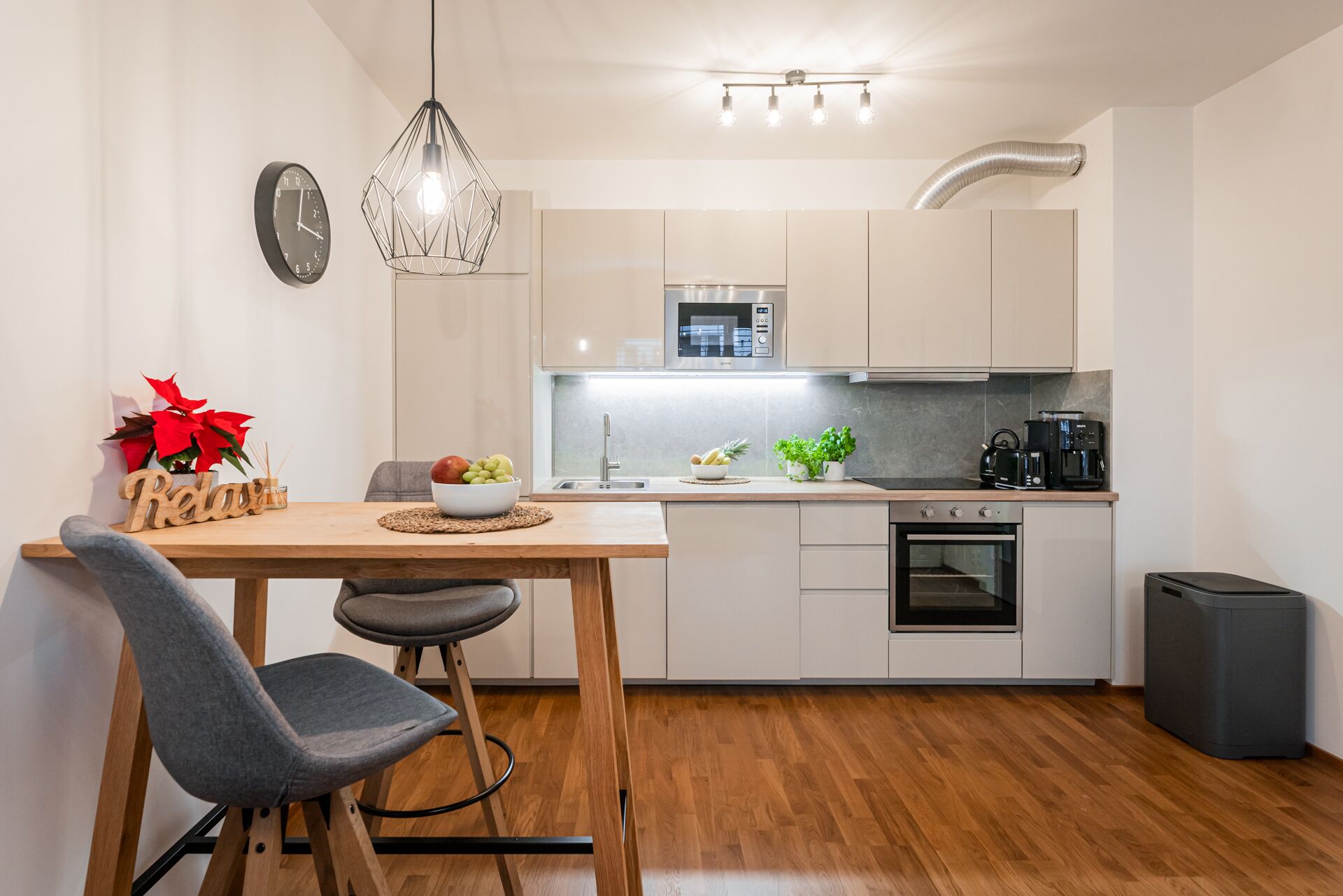 Frigorífico, microondas, horno y placa de cocina