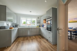 Microwave, dishwasher, high chair