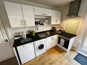 Fridge, microwave, oven, electric kettle