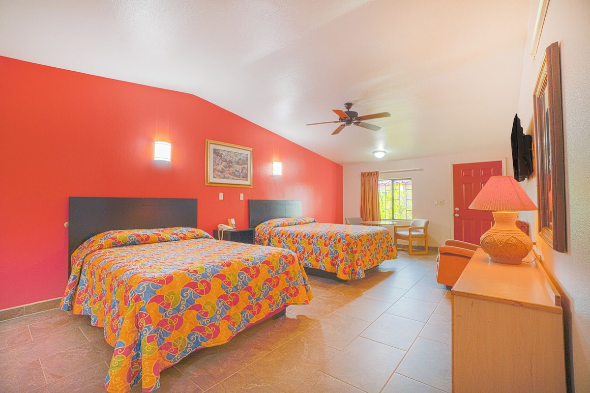 Room, 2 Queen Beds, Kitchenette | Iron/ironing board, free WiFi, bed sheets