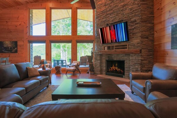 TV, fireplace, foosball