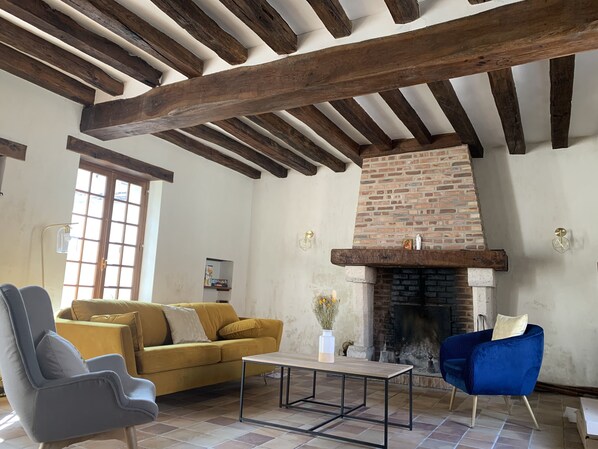 Fireplace, books - Maison de Famille - Grand Jardin Clos - 15mn du zoo de Beauval (Selles-sur-Cher)