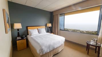 Premium bedding, desk, blackout drapes, iron/ironing board