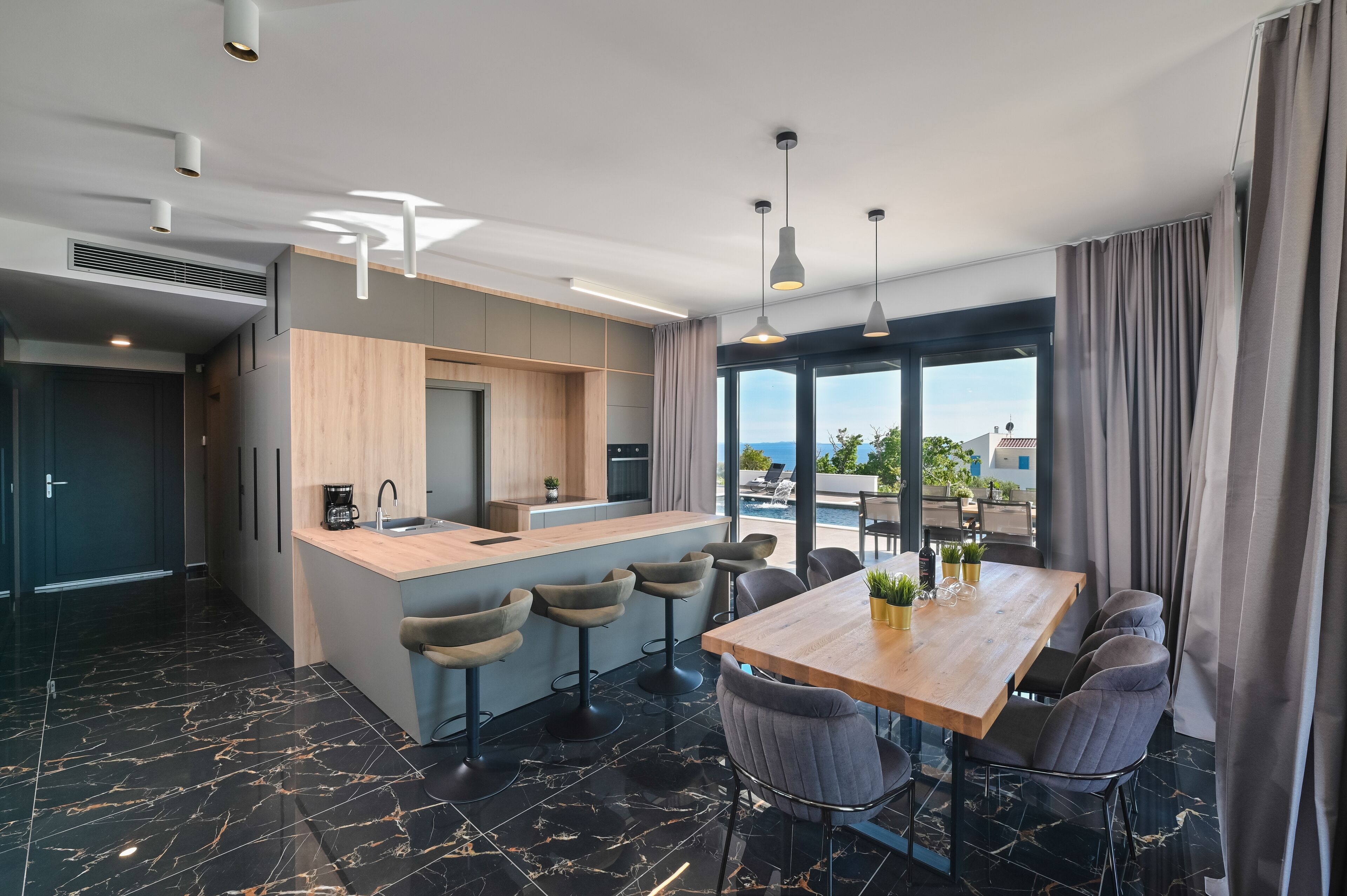 Villa | Private kitchen | Full-sized fridge, oven, dishwasher, electric kettle