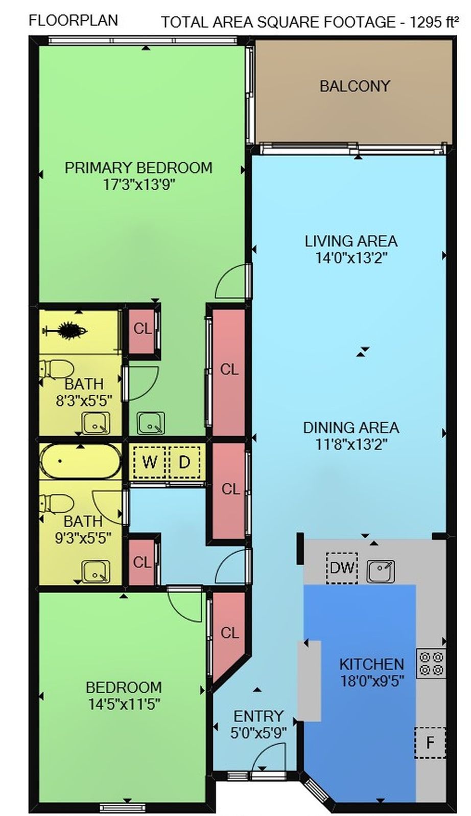 Grundriss mit Hauptschlafzimmer, Balkon, Wohnbereich, Essbereich, Küche und Eingangsbereich.