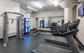 Stay fit and active with our fully equipped gym featuring treadmills, weight bench, dumbbells, and elliptical machine.