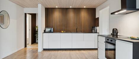 Fridge, dishwasher, coffee/tea maker