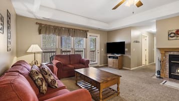 Smart TV, fireplace, DVD player
