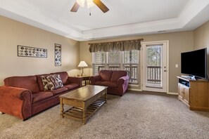 Smart TV, fireplace, DVD player