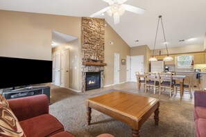 Smart TV, fireplace, DVD player