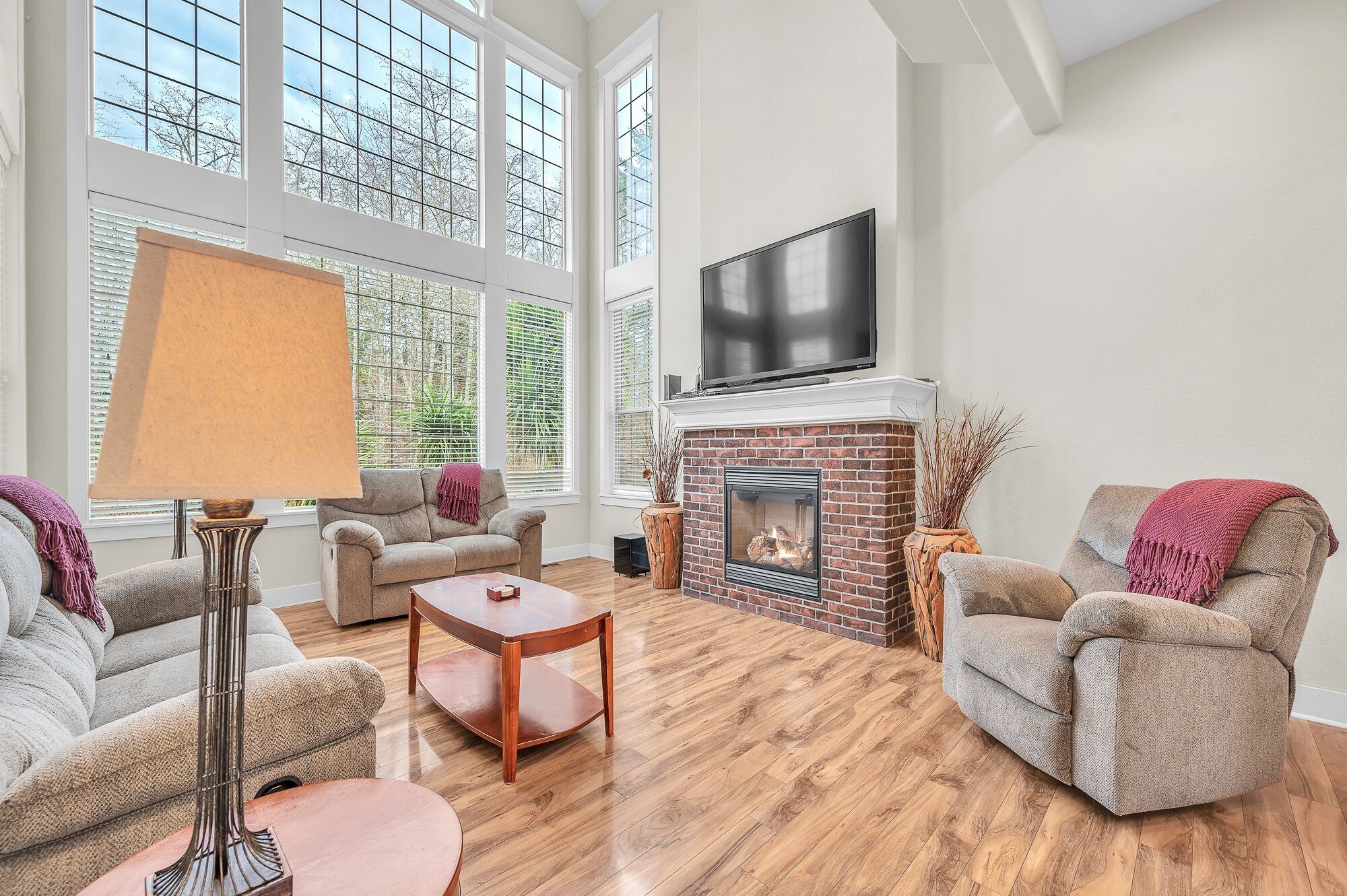 Smart TV, fireplace, video games, DVD player