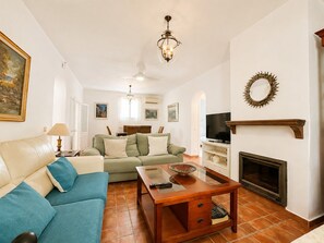 TV, fireplace