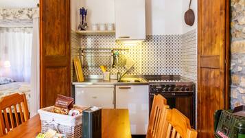 KĂŒhlschrank, Ofen, Herdplatte, Wasserkocher mit Kaffee-/Teezubehör