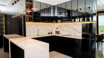 Fridge, electric kettle