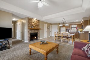 Smart TV, chimenea y reproductor de DVD 