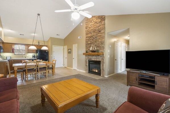 Smart TV, fireplace, DVD player