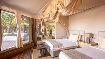Family Tent, 2 Bedrooms, Patio, River View | Egyptian cotton sheets, premium bedding, down duvets, desk
