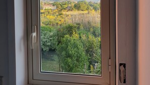 A window with a view of a mountainous landscape and a green field. - ETNA VIEW-CATANIA-VALVERDE (Maugeri)