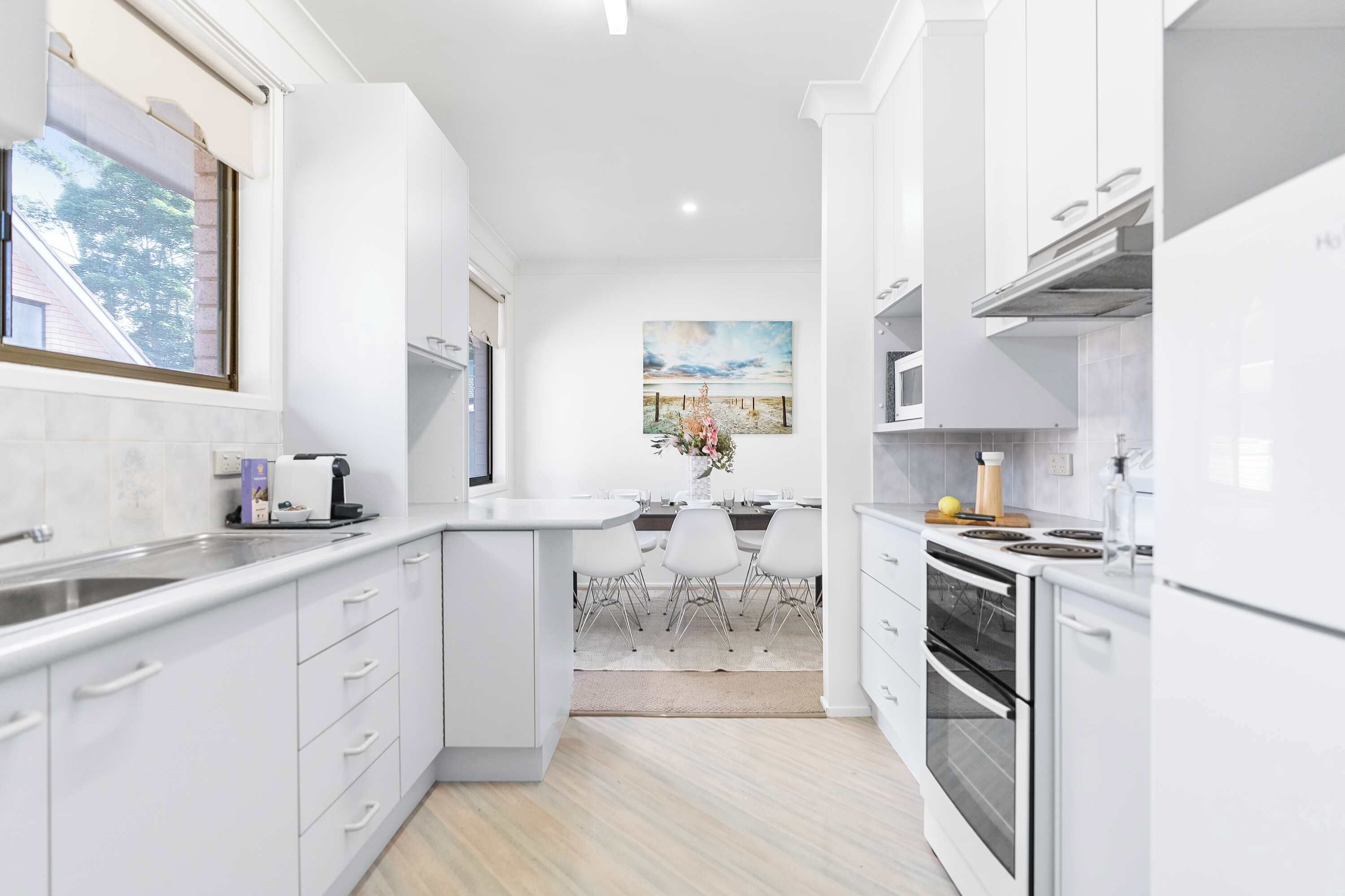 Fridge, microwave, stovetop, electric kettle