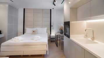 Estudio Deluxe | 1 habitación, sábanas de algodón egipcio y ropa de cama de alta calidad